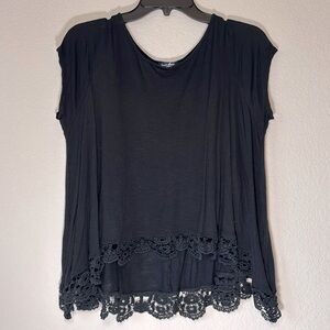 Black lace trimmed high low top